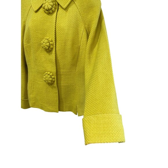 Boden Mustard Yellow Wool-Blend Peacoat Jacket Size 10 Floral Button Details Ful - Picture 8 of 10